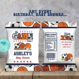 All Star Sport Baby Shower Chip Taschenvorlage-Bearbeiten Corjl-Sport Geburtstag-Fußball-Baseball-Basketball-Fußball-Erster Geburtstag-AnyAge-B423