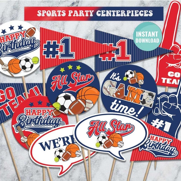 All Star Sport Birthday Centerpieces-Instant Download-Sport Party-photo Booth Props-Football-Baseball-Basketball-First Birthday-Any Age-A136