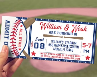 SELF-EDITING Baseball Birthday Invitation-Joint or Twins-All Star Baseball invite-Baseball Party-Sport Birthday-First Birthday-AnyAge-A163-J