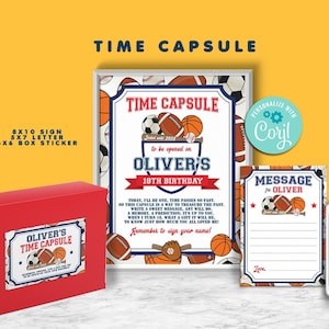 Cápsula del tiempo de deportes de estrellas: firma, letra, edición con Corjl, fiesta deportiva, fútbol, béisbol, baloncesto, fútbol americano, primer cumpleaños, cualquier edad, A136