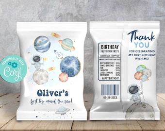 Outer Space Chip Bag Template-Self-Edit Corjl-Snack Bag-First Trip around the Sun-Out of this world-First Birthday-AnyAge-Baby Shower-A198