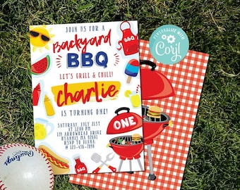 Backyard BBQ Birthday Party Invitation  (Editable Digital Download)-A133