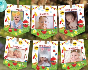 BBQ Birthday Photo Banner, Backyard Party Decoration (Digital Download)