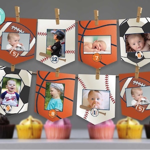 All Star Sport Photo Banners-Edit w Corjl-Sport Party Photo Decoration-Football-Baseball-Basketball-Soccer-Tennis-1st Birthday-Any Age-A136