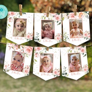 Flower Birtdhay Photo Banners-Self-Edit w Corjl-Floral Birthday-Boho Chic-Little Miss ONE_derful-Photo Banner First Birthday-AnyAge-A188