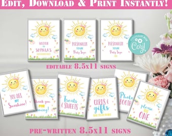 Sunshine Party Signs-SelfEdit w Corjl-Sunshine Birthday-You Are My Sunshine-Baby Shower-Sun Shine-Sunshine First Birthday-AnyAge-A159-439