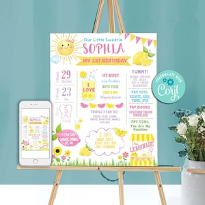 Poster traguardo Lemonade - Corjl - Lavagna di compleanno Sunshine Lemonade - Chiosco di limonata - Primo compleanno Pink Lemonade - Qualsiasi età - A160 - 16x20 - W