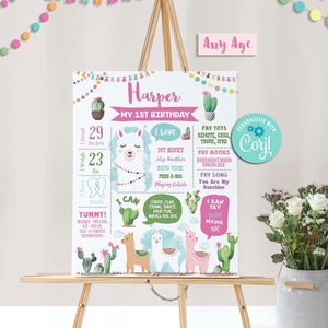 Lama Geburtstag Meilenstein Poster-Bearbeiten mit Corjl-Lama Party Tafel-Fiesta Geburtstag-Kaktus Party-Erstes Lama Spaß Geburtstag-AnyAge-A171-W16x20