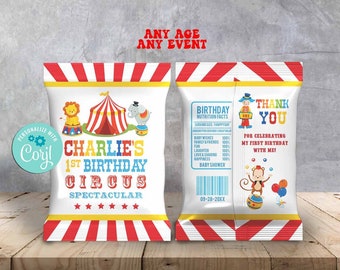 Zirkus Geburtstags-Chip Tüten Vorlage: Karneval Gastgeschenk (Digitaler Download)