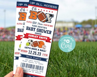 All Star Sports Baby Shower Ticket Einladung (bearbeitbarer digitaler Download) -B423
