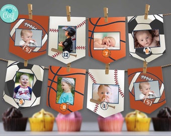 All Star Sport Photo Banners-Edit w Corjl-Sport Party Photo Decoration-Football-Baseball-Basketball-Soccer-Tennis-1st Birthday-Any Age-A136