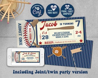 Invitación de cumpleaños de All Star Baseball - Autoedición con Corjl - Invitación de béisbol - Fiesta de béisbol - Fiesta de cumpleaños deportiva - Primer cumpleaños - Cualquier edad - A137