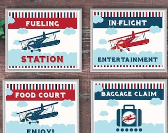Vintage Airplane Party Sign-Self-Edit with Corjl-Airplane Birthday Party Sign Decoration-Welcome Sign-First Birthday-AnyAge-Baby Shower-A105