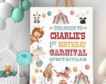 Vintage Circus Party Welcome Sign-Corjl-Carnival Birthday-3 Ring Circus-Come One Come All-Carnival-First Birthday-AnyAge-Baby Shower-A223