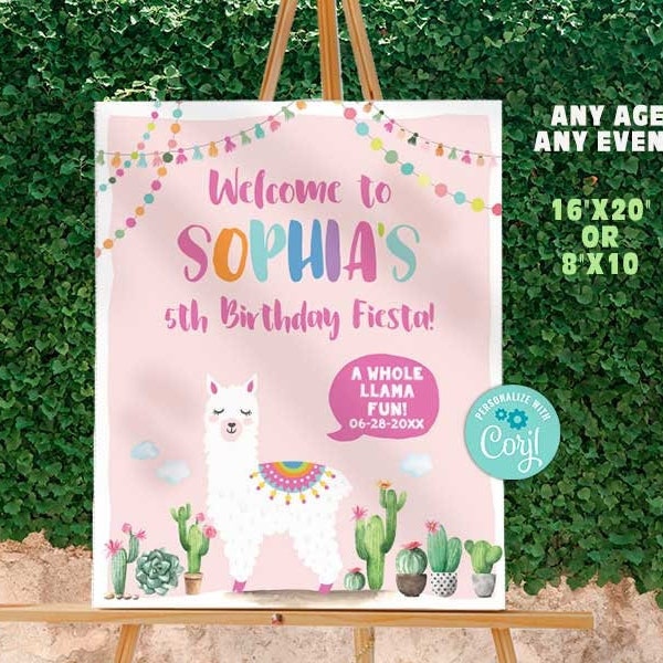 Llama Party Welcome Sign-Edit w Corjl-Llama Birthday-Llama Baby Shower-Cactus Fiesta--A Whoe llama Fun-First Llama Fun Birthday-Any Age-A171