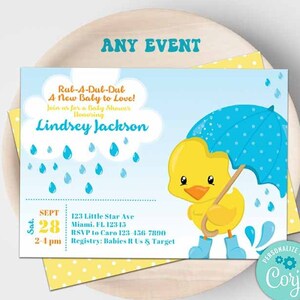 Rubber Duck Baby Shower Invitation-Corjl-Rubber Ducky Baby Shower Invite-Printable Yellow Duck Party-Splish Splash Party-Birthday-B408