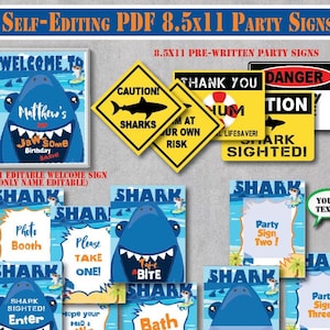 SELF-EDITING Shark Birthday Party Signs-Welcome Sign-Printable Under The Sea Party-Shark Party-Pool Party-Ocean Party-Shark Bite-Surf-A122-7