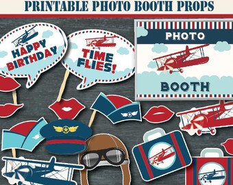 Printable Vintage Airplane Birthday Photo Booth Props-Center Pieces-Airplane Party Decors-Airplane Birthday-Airplane First Birthday-A105-9