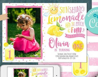 Lemonade Invitation-Self Edit w Corjl-Sunshine Lemonade Birthday Invite-Lemonade Stand-Summer Party-Lemonade First Birthday-AnyAge-A160 Cp