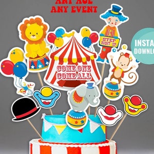 Carnival Party Centerpieces-Instant Download-Circus Birthday Table Decoration-Cake-Come One Come All-First Birthday-Any Age-Baby Shower-A116