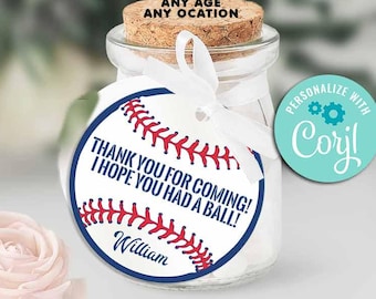 Baseball Favor Tags, All Star Party, Printable Thank You (Editable Digital Download)-A163