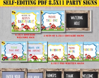 Self-Editing Farm Birthday Party Signs-Farm Party-Printable Barnyard Party Signs-Farm Party-Farm Animal Party-First Birthday-Any Age-111R-7