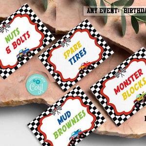 Monstertruck Geburtstags Favor Tags-Dankeschön-Tag-Corjl-Monstertruck Smash & Crash Geburtstag-Junge Party-Auto-Rennen-erste Geburtstag-AnyAge-A123