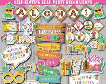 Self-Editing Luau Party Decoration Kit-Luau Birthday Party Printables-Hawaiian-Pineapple Party-Pool Party-Summer Party-First Birthday-A126-K