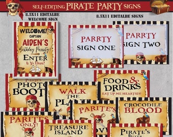 SELF-EDITING Pirate Party Signs-Pirate Birthday-Pirate Captain Birthday-Baby Shower-First Pirate-Treasure-First Birthday-AnyAge-A178-5