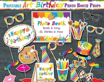 Printable Art Birthday Party Photo Booth Props-Painting Party-Art Party Photo Decoration Signs-Rainbow Drawing-First Birthday-AnyAge-A149-7