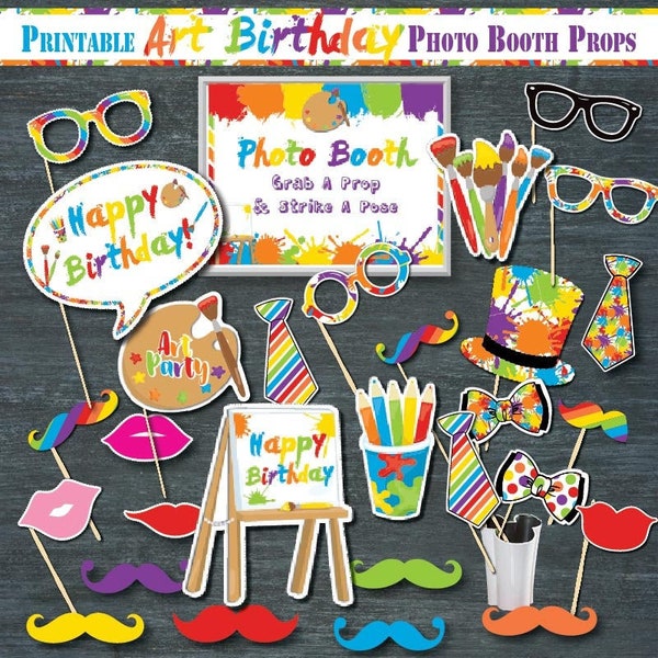 Printable Art Birthday Party Photo Booth Props-Painting Party-Art Party Photo Decoration Signs-Rainbow Drawing-First Birthday-AnyAge-A149-7