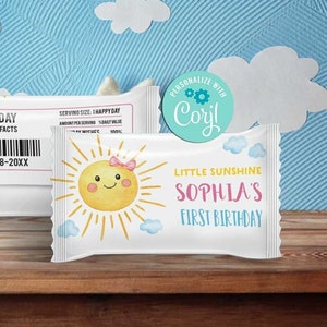 Sunshine Rice Krispie-labelsjabloon-Corjl-Sun shine Birthday Candy Wrapper-You Are My Sunshine Party-Babyshower-Eerste verjaardag-AnyAge-A159