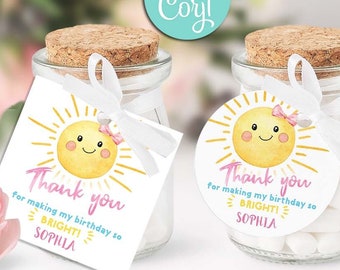 Sunshine Party Favor Tags, Birthday Tag Baby Shower (Editable Digital Download)-A159