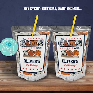 All Star Sport Party Capri Sonne Etiketten-Corjl-Sport-Geburtstag-Favor Juice Beutel Getränk-Fußball-Baseball-Erster Geburtstag-AnyAge-Baby-Dusche-A136