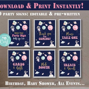 Outer Space Party Signs-Self-Edit Corjl-First Trip around the Sun Birthday signs-Out of this world-First Birthday-Any Age-Baby Shower-A206