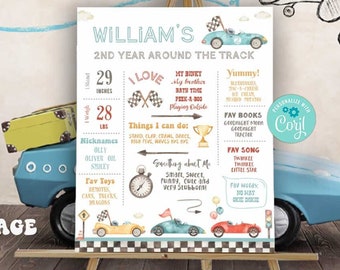 Póster de cumpleaños de un coche de carreras (Autoedición Corjl), coche de carreras azul, rápido, uno o dos, cumpleaños, coche de carreras clásico, primer cumpleaños, cualquier edad, A207