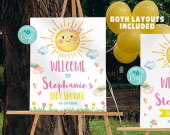 Sunshine Baby shower Welcome Sign-Self Edit w Corjl-Sun shine Welcome Sign-You Are My Sunshine Party-use for Sunshine Birthday-First-439