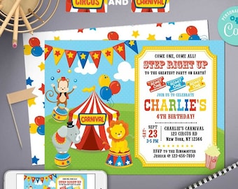 CIRCUS Birthday Invitation-SELF-EDITING Carnival invitation--Circus Party-Carnival Party-Circus Birthday-Carnival Birthday Invitation-A116-3