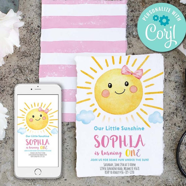 Sunshine Invitation-Self Edit w Corjl-Sunshine Birthday Invite-You Are My Sunshine Party-Summer Party-Sunshine First Birthday-AnyAge-A159-Ct