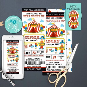 CIRCUS Birthday Invitation-Self Edit w Corjl-Carnival invitation-Circus Party-Carnival Party-Carnival Ticket-First Birthday-AnyAge-A116-CT2