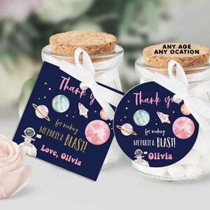 Outer Space Party Favor Tags-Self-Edit Corjl-First Trip around the Sun Birthday-Out of this world-First Birthday-Any Age-Baby Shower-A206