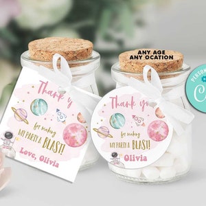 Outer Space Party Favor Tags-Self-Edit Corjl-First Trip around the Sun Birthday-Out of this world-First Birthday-Any Age-Baby Shower-A206