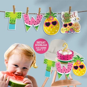 Twotti Frutti Birthday Small Banner-Instant Download-Highchair Banner-2nd birthday ONLY-Two-tti Frutti party-Fruit-Pineapple-Watermelon-A169