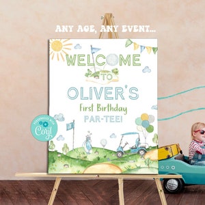 Golf Birthday Welcome Sign-Corjl-Welcome Decoration-Golf Birthday Hole in One-Golfing-Part-Tee-Birdie-First Birthday-AnyAge-Baby Shower-A205