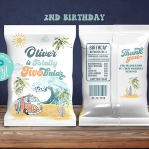 Totally TWO-bular Geburtstag Chip Bag Template-Self Edit w Corjl-Surf's Up 2