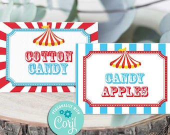 Etichette per stand gastronomici di carnevale, feste di compleanno a tema circo, baby shower (download digitale modificabile) - A116