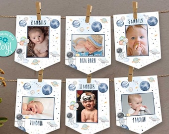 Space Birthday Photo Banner – First Trip Around the Sun (Editable Digital Download) -A198