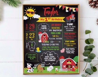 Cowboy Cow Birthday Milestone Chalkboard Poster Farm Party Decor Digital Boy Baby Stats First 1st Birthday Info Board Barnyard Bash