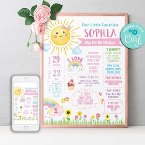 Sunshine Milestone Chalkboard-SelfEdit w Corjl-Sun shine Birthday-You Are My Sunshine Party-Summer-Sunshine First Birthday-AnyAge-A159-16x20