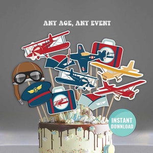Vintage Airplane Birthday Centerpieces-Instant Download-Airplane Party Table decorations-Time flies-First Birthday-AnyAge-Baby Shower-A105